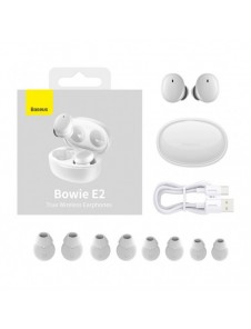 Baseus Bowie E2 trådlösa hörlurar TWS Bluetooth 5.2 vattentät IP55 vit (NGTW090002)