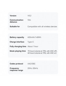 Baseus Bowie H1 trådlösa hörlurar Bluetooth 5.2 ANC grå (NGTW230013)