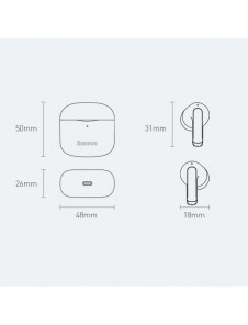 Baseus E3 Wireless Bluetooth 5.0 TWS Öronsnäckor Vattentät IP64 Vit (NGTW080002)
