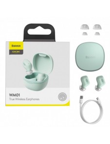 Baseus Encok WM01 TWS trådlösa in-ear Bluetooth 5.3 hörlurar grön uppgraderad version (NGTW240006)