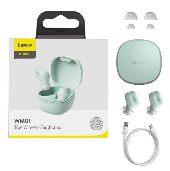 Baseus Encok WM01 TWS trådlösa in-ear Bluetooth 5.3 hörlurar grön uppgraderad version (NGTW240006)