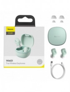 Baseus Encok WM01 TWS trådlösa in-ear Bluetooth 5.3 hörlurar grön uppgraderad version (NGTW240006)