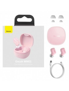 Baseus Encok WM01 TWS trådlösa in-ear Bluetooth 5.3 hörlurar Rosa uppgraderad version (NGTW240004)