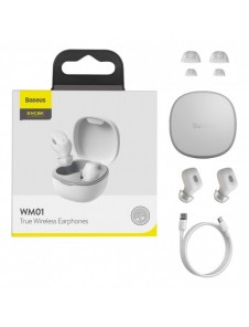 Baseus Encok WM01 TWS trådlösa in-ear Bluetooth 5.3 hörlurar vit uppgraderad version (NGTW240002)