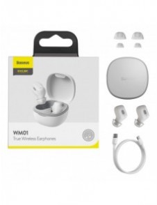 Baseus Encok WM01 TWS trådlösa in-ear Bluetooth 5.3 hörlurar vit uppgraderad version (NGTW240002)