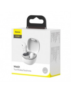 Baseus Encok WM01 TWS trådlösa in-ear Bluetooth 5.3 hörlurar vit uppgraderad version (NGTW240002)
