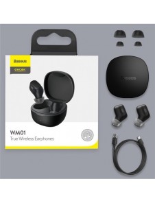 Baseus Encok WM01 TWS trådlösa in-ear Bluetooth 5.3 hörlurar vit uppgraderad version (NGTW240002)