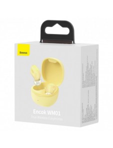 Baseus Encok WM01 TWS trådlösa in-ear Bluetooth 5.3 hörlurar Gul uppgraderad version (NGTW240011)