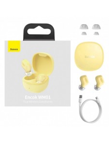 Baseus Encok WM01 TWS trådlösa in-ear Bluetooth 5.3 hörlurar Gul uppgraderad version (NGTW240011)