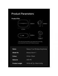 Baseus Storm 1 trådlösa bluetooth 5.2 TWS in-ear-hörlurar med ANC / ENC vit (NGTW140202)