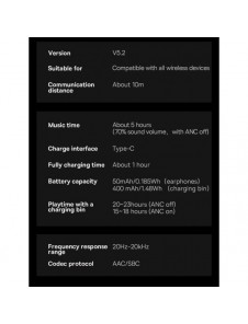 Baseus Storm 1 trådlösa bluetooth 5.2 TWS in-ear-hörlurar med ANC / ENC vit (NGTW140202)