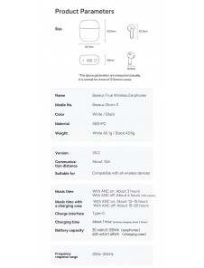 Baseus Storm 3 trådlösa bluetooth 5.2 TWS hörlurar med ANC vit (NGTW140102)