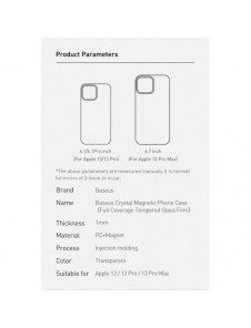 Baseus Crystal Case Magnetic Case för iPhone 13 Pro Max + Transparent skärmglas (MagSafe-kompatibelt) (ARJT000202)