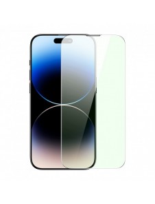 Baseus helskärmshärdat glas för iPhone 14 Pro Max med antiblått ljusfilter och 0,3 mm högtalarskydd + monteringsram