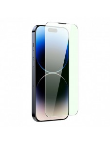 Baseus helskärmshärdat glas för iPhone 14 Pro Max med antiblått ljusfilter och 0,3 mm högtalarskydd + monteringsram