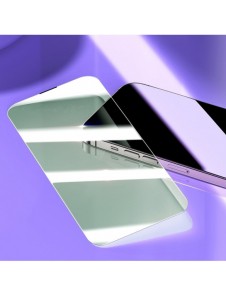 Baseus helskärmshärdat glas för iPhone 14 Pro Max med antiblått ljusfilter och 0,3 mm högtalarskydd + monteringsram