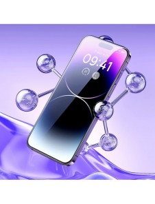 Baseus helskärmshärdat glas för iPhone 14 Pro Max med antiblått ljusfilter och 0,3 mm högtalarskydd + monteringsram