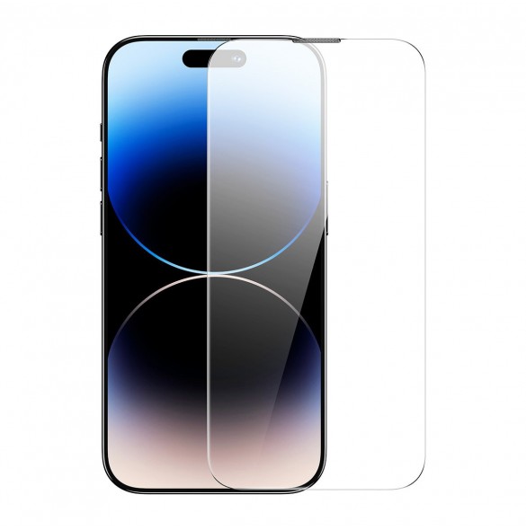 Baseus helskärmshärdat glas för iPhone 14 Pro Max med högtalarskydd 0,3 mm + monteringsram