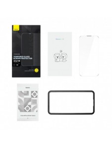 Baseus helskärmshärdat glas för iPhone 14 Pro Max med högtalarskydd 0,3 mm + monteringsram