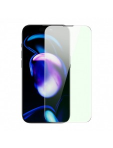 Baseus helskärmshärdat glas för iPhone 14 Pro med antiblått ljusfilter och 0,3 mm högtalarskydd + monteringsram