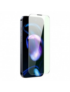 Baseus helskärmshärdat glas för iPhone 14 Pro med antiblått ljusfilter och 0,3 mm högtalarskydd + monteringsram