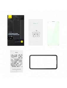 Baseus helskärmshärdat glas för iPhone 14 Pro med antiblått ljusfilter och 0,3 mm högtalarskydd + monteringsram