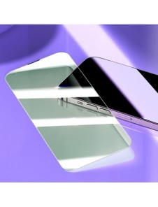 Baseus helskärmshärdat glas för iPhone 14 Pro med antiblått ljusfilter och 0,3 mm högtalarskydd + monteringsram