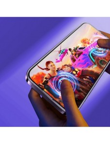 Baseus helskärmshärdat glas för iPhone 14 Pro med antiblått ljusfilter och 0,3 mm högtalarskydd + monteringsram