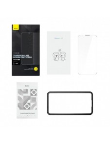 Baseus helskärmshärdat glas för iPhone 14 Pro med högtalarskydd 0,3 mm + monteringsram