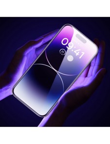 Baseus Set med 2x härdat glas för iPhone 14 Pro helskärm med högtalarskydd 0,3 mm + monteringsram