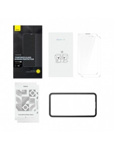 Baseus Set med 2x härdat glas för iPhone 14 Pro helskärm med högtalarskydd 0,3 mm + monteringsram