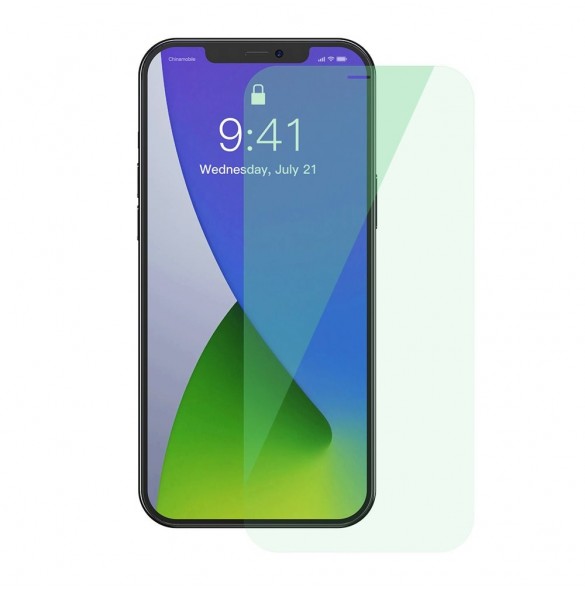 Baseus 2x grönt härdat glas 0,15 mm med antiblått ljusfilter iPhone 12 Pro Max (SGAPIPH67N-LQ02)