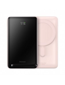 Baseus Magnetic Bracket powerbank med trådlös laddning MagSafe 10000mAh 20W Overseas Edition rosa (PPCX000204) + USB Type C-kabe