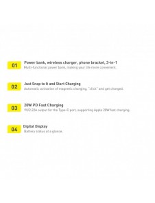 Baseus Magnetic Bracket powerbank med trådlös laddning MagSafe 10000mAh 20W Overseas Edition rosa (PPCX000204) + USB Type C-kabe
