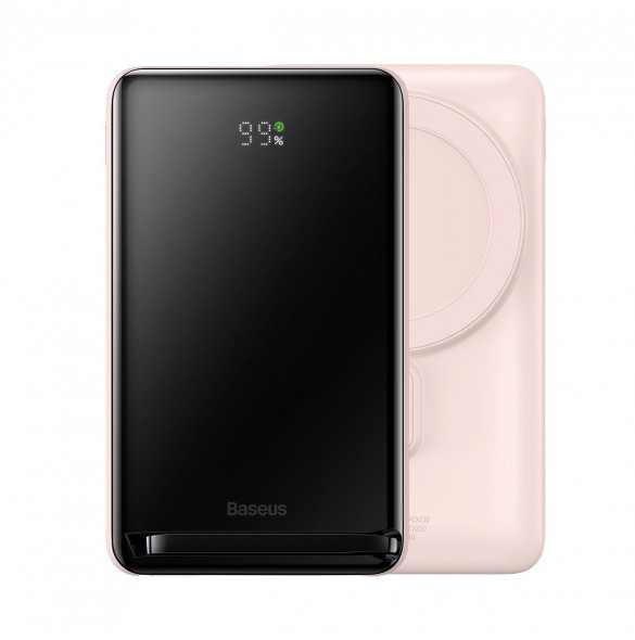 Baseus Magnetic Bracket powerbank med trådlös laddning MagSafe 10000mAh 20W rosa (PPCX000004) + USB Typ C-kabel Baseus Xiaobai S