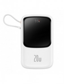 Baseus Qpow Digital Display Power Bank med snabbladdning 10000mAh 20W QC/PD/SCP/FCP med inbyggd Lightning-kabel Vit