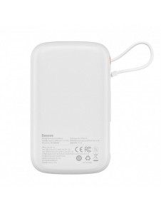 Baseus Qpow Digital Display Power Bank med snabbladdning 10000mAh 20W QC/PD/SCP/FCP med inbyggd Lightning-kabel Vit