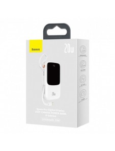 Baseus Qpow Digital Display Power Bank med snabbladdning 10000mAh 20W QC/PD/SCP/FCP med inbyggd Lightning-kabel Vit