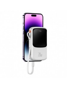 Baseus Qpow Digital Display Power Bank med snabbladdning 10000mAh 20W QC/PD/SCP/FCP med inbyggd Lightning-kabel Vit