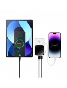 Baseus Qpow Digital Display Power Bank med snabbladdning 10000mAh 20W QC/PD/SCP/FCP med inbyggd Lightning-kabel Vit