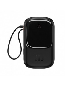 Baseus Qpow Digital Display powerbank med snabbladdning 20000mAh 20W QC/PD/SCP/FCP med inbyggd Lightning-kabel svart