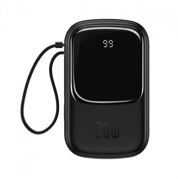 Baseus Qpow Digital Display powerbank med snabbladdning 20000mAh 20W QC/PD/SCP/FCP med inbyggd Lightning-kabel svart