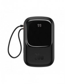 Baseus Qpow Digital Display powerbank med snabbladdning 20000mAh 20W QC/PD/SCP/FCP med inbyggd Lightning-kabel svart