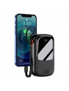 Baseus Qpow Digital Display powerbank med snabbladdning 20000mAh 20W QC/PD/SCP/FCP med inbyggd Lightning-kabel svart