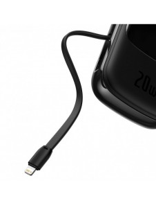 Baseus Qpow Digital Display powerbank med snabbladdning 20000mAh 20W QC/PD/SCP/FCP med inbyggd Lightning-kabel svart