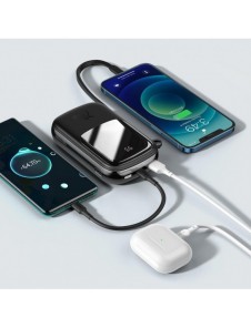 Baseus Qpow Digital Display powerbank med snabbladdning 20000mAh 20W QC/PD/SCP/FCP med inbyggd Lightning-kabel svart
