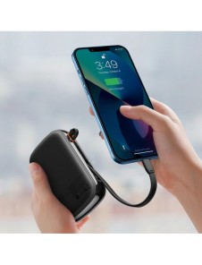 Baseus Qpow Digital Display powerbank med snabbladdning 20000mAh 20W QC/PD/SCP/FCP med inbyggd Lightning-kabel svart