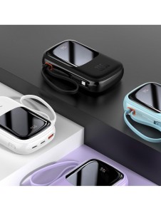 Baseus Qpow Digital Display powerbank med snabbladdning 20000mAh 20W QC/PD/SCP/FCP med inbyggd Lightning-kabel svart