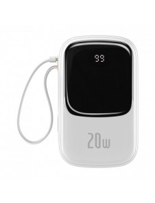 Baseus Qpow Digital Display Power Bank med snabbladdning 20000mAh 20W QC/PD/SCP/FCP med inbyggd Lightning-kabel Vit