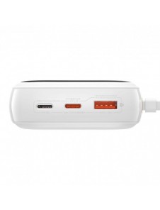 Baseus Qpow Digital Display Power Bank med snabbladdning 20000mAh 20W QC/PD/SCP/FCP med inbyggd Lightning-kabel Vit
